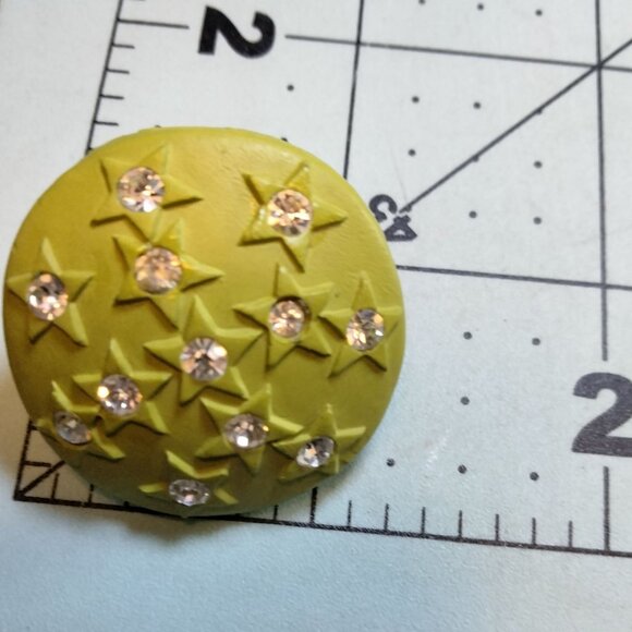 Green Star Button Earrings Rhinestones Pierced Posts Whimsy - Picture 4 of 9